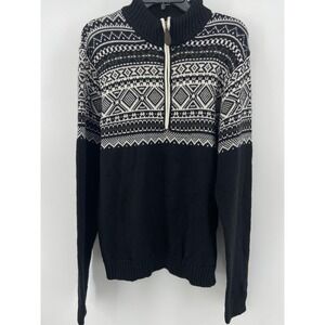 Obermeyer Sweater Mens Medium Black Fair Isle 1/4 Zip Ski Mock Neck Winter Knit